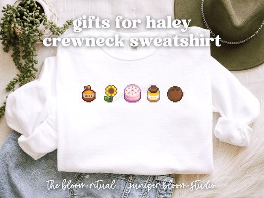 gifts for haley pixel art cozy crewneck sweatshirt  |  cozy gift for gamers