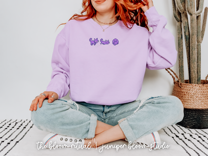 purple pixel cat art cozy crewneck sweatshirt  |  cozy gift for gamers