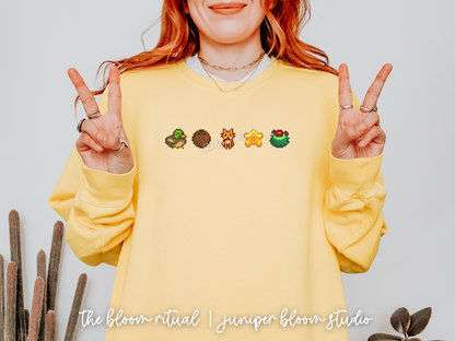 desert vibes & happy times pixel art cozy crewneck sweatshirt  |  cozy gift for gamers