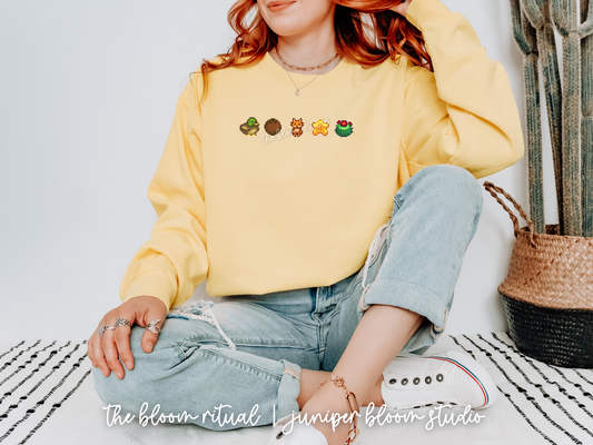 desert vibes & happy times pixel art cozy crewneck sweatshirt  |  cozy gift for gamers