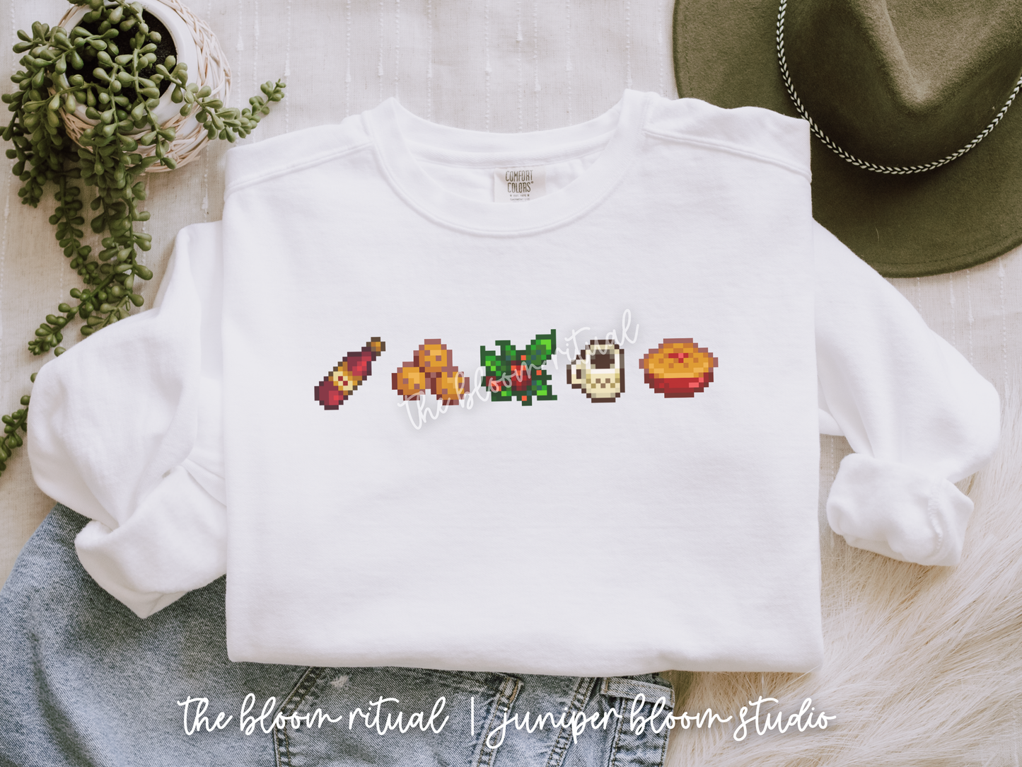 winter holiday vibes (white) pixel art cozy crewneck sweatshirt  |  cozy gift for gamers