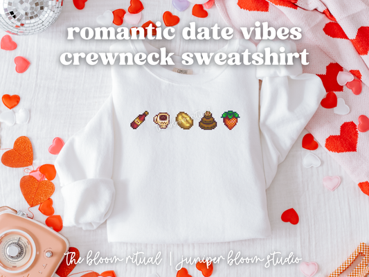 romantic date vibes pixel art cozy crewneck sweatshirt  |  cozy gift for gamers