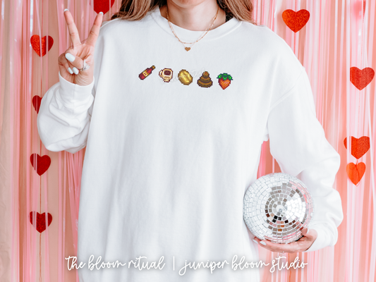 romantic date vibes pixel art cozy crewneck sweatshirt  |  cozy gift for gamers