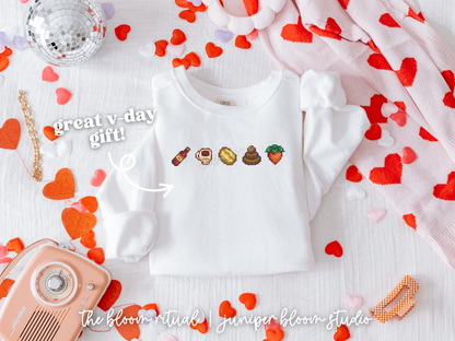 romantic date vibes pixel art cozy crewneck sweatshirt  |  cozy gift for gamers
