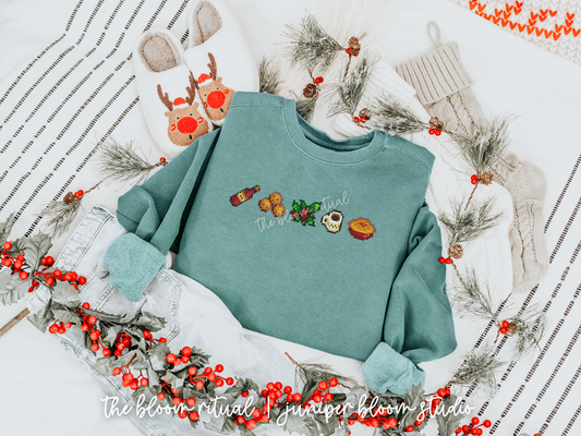winter holiday vibes pixel art cozy crewneck sweatshirt  |  cozy gift for gamers