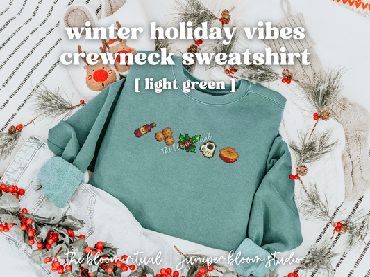 winter holiday vibes pixel art cozy crewneck sweatshirt  |  cozy gift for gamers