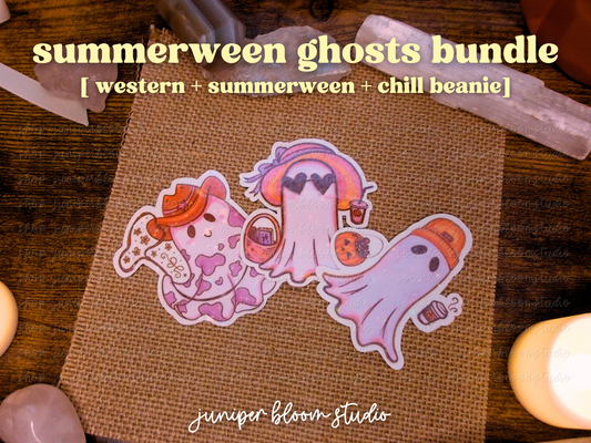 summerween ghosts holographic sticker bundle  |  spooky cowboy halloween ghost sticker set