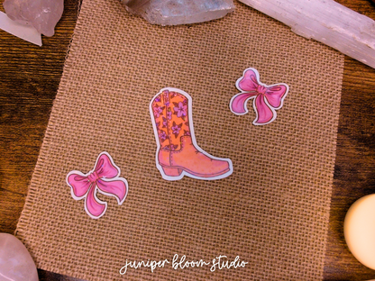 cowboy boot & bows holographic sticker bundle  |  western summerween sticker pack