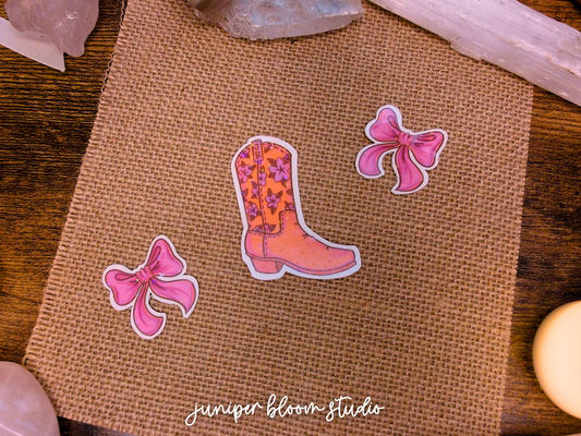 cowboy boot & bows holographic sticker bundle  |  western summerween sticker pack