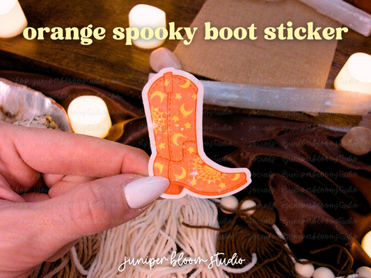 orange cowboy boot holographic sticker  |  spooky western halloween sticker