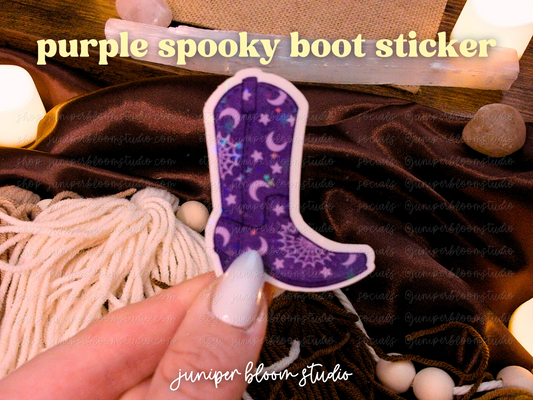 purple cowboy boot holographic sticker  |  spooky western halloween sticker