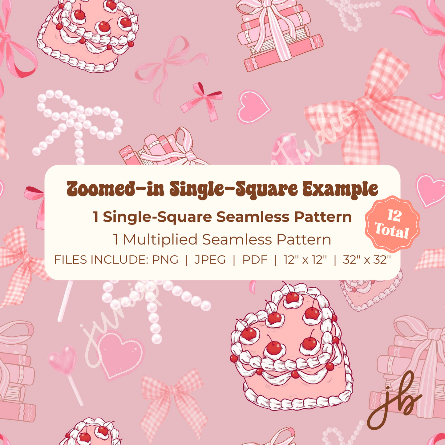 pink coquette bows & cake digital seamless pattern | coquette print at home downloadable digital pattern