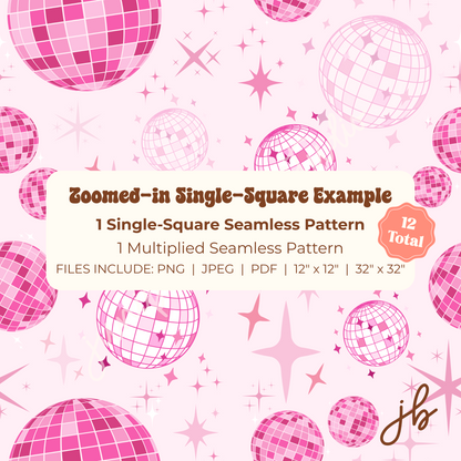 cute pink disco ball digital seamless pattern | disco pink print at home downloadable digital pattern
