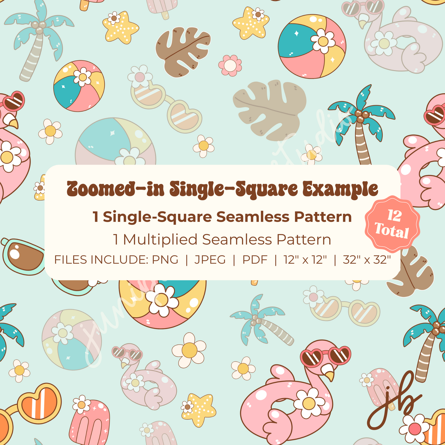 summer vacation digital seamless pattern | flamingo beach print at home downloadable digital pattern