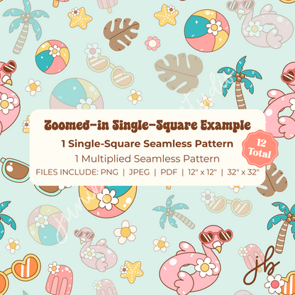 summer vacation digital seamless pattern | flamingo beach print at home downloadable digital pattern