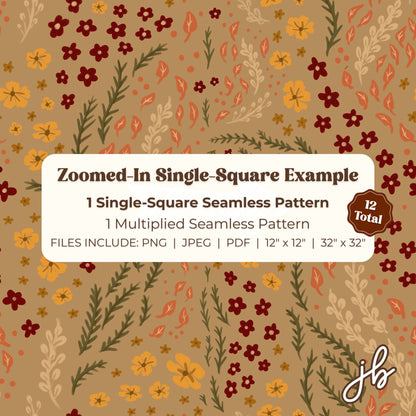 fall florals digital seamless pattern | cozy fall print at home downloadable digital pattern