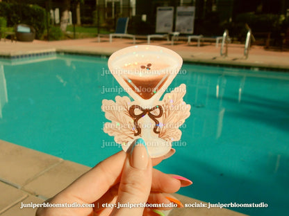 coquette espresso martini sticker | summer drinks and bows holographic sticker