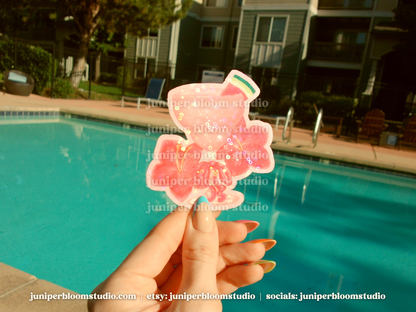 coquette watermelon daiquiri sticker | summer drinks and bows holographic sticker