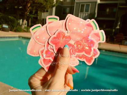 coquette watermelon daiquiri sticker | summer drinks and bows holographic sticker