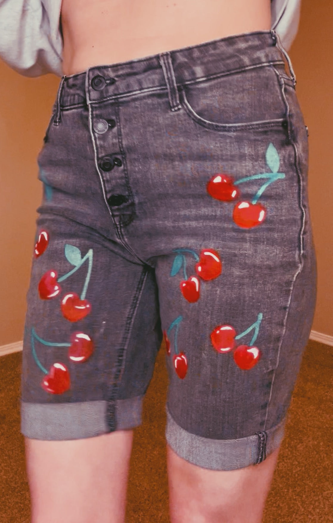 "cheri" upcycled shorts - painted thrift-flip shorts