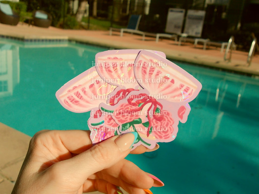 coquette rosé and roses sticker | summer drinks and bows holographic sticker