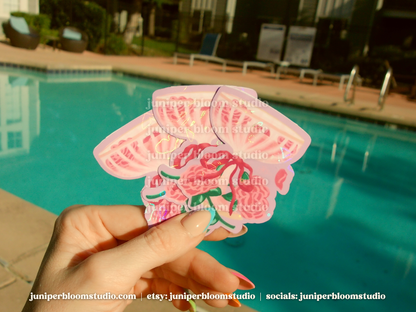 coquette rosé and roses sticker | summer drinks and bows holographic sticker