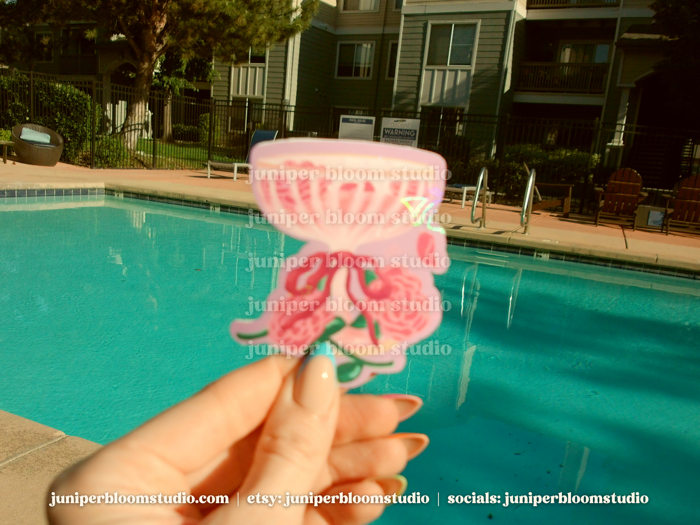 coquette rosé and roses sticker | summer drinks and bows holographic sticker