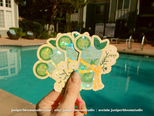 coquette mint mojito sticker | summer drinks and bows holographic sticker