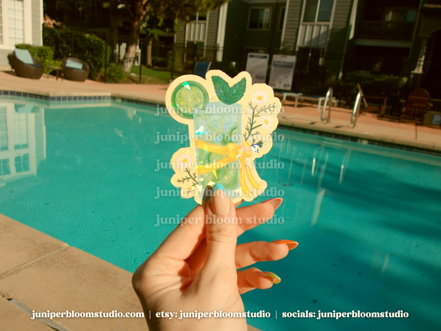 coquette mint mojito sticker | summer drinks and bows holographic sticker