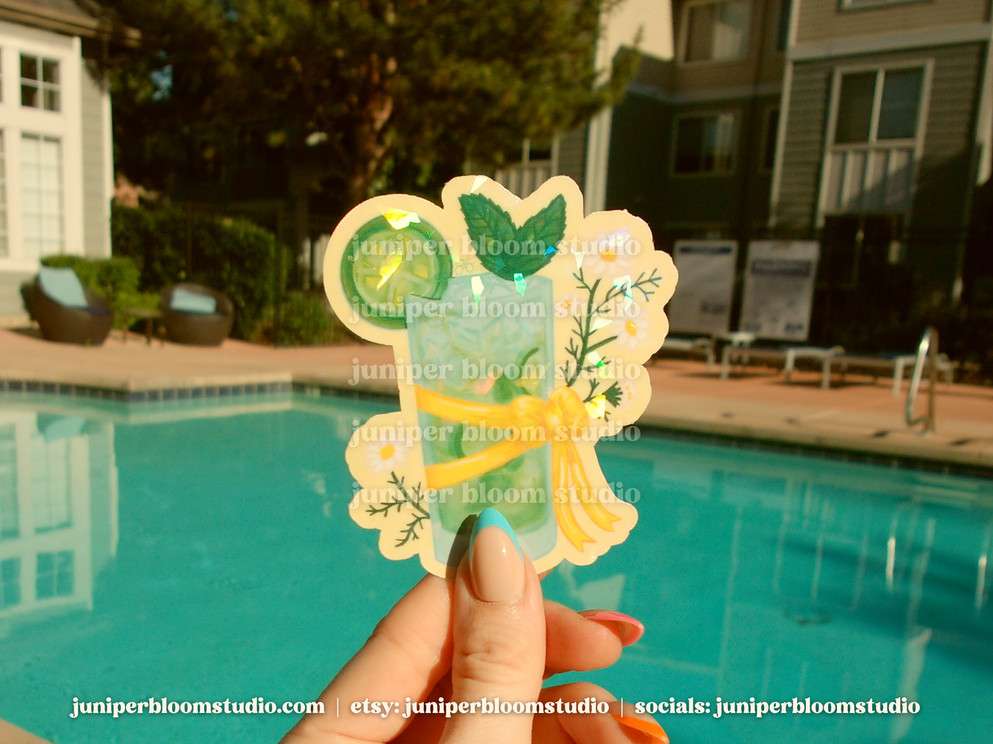 coquette mint mojito sticker | summer drinks and bows holographic sticker