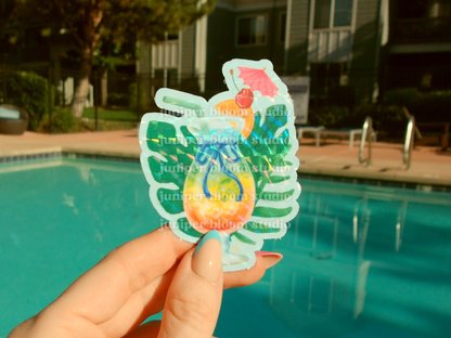coquette island dream sticker | summer fruit drinks and bows holographic sticker