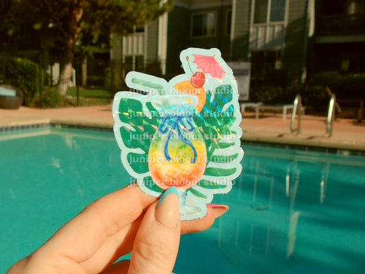 coquette island dream sticker | summer fruit drinks and bows holographic sticker