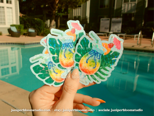 coquette island dream sticker | summer fruit drinks and bows holographic sticker