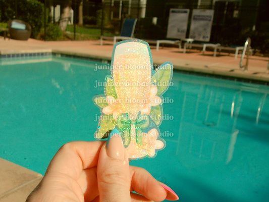 coquette champagne sticker | summer drinks and bows holographic sticker