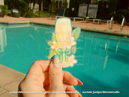 coquette champagne sticker | summer drinks and bows holographic sticker