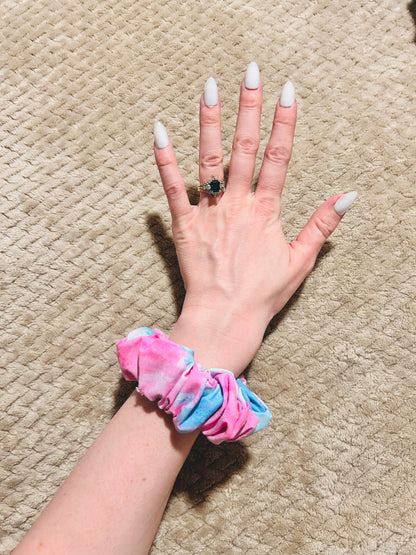 cotton candy scrap scrunchie  |  pink and blue cloud hair scrunchie