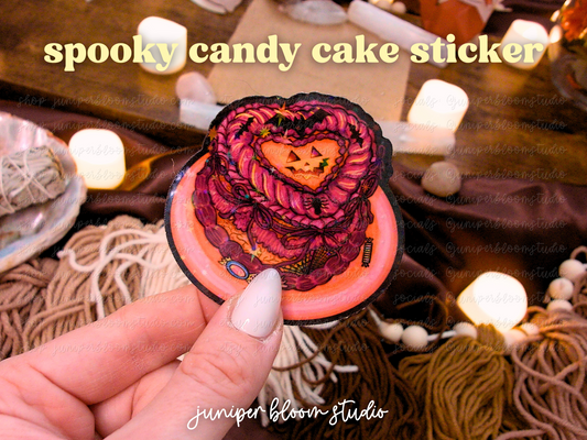 spooky coquette cake holographic sticker  |  cute pumpkin halloween witchy sticker