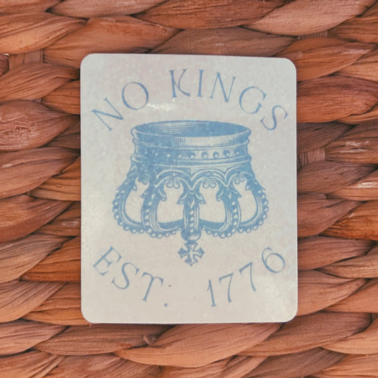 pretty "no kings: est. 1776" sticker  |  simple light blue political sticker (CHIRLA collection)