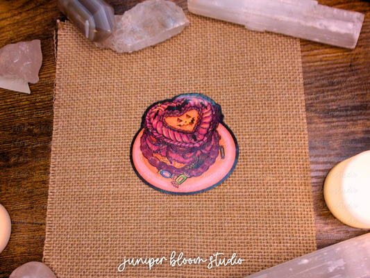 spooky coquette cake holographic sticker  |  cute pumpkin halloween witchy sticker