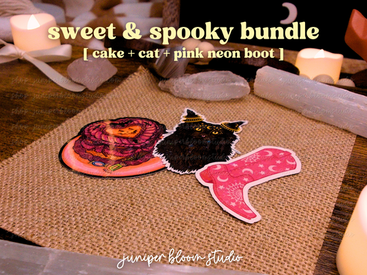 sweet & spooky holographic sticker bundle  |  spooky cat cake cowgirl boot halloween sticker set