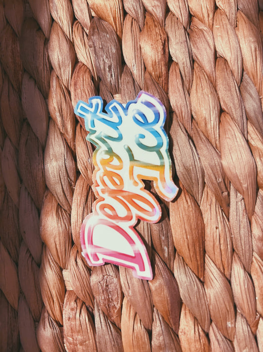 shiny rainbow "deport ice" sticker  |  vibrant and colorful holographic sticker (CHIRLA collection)