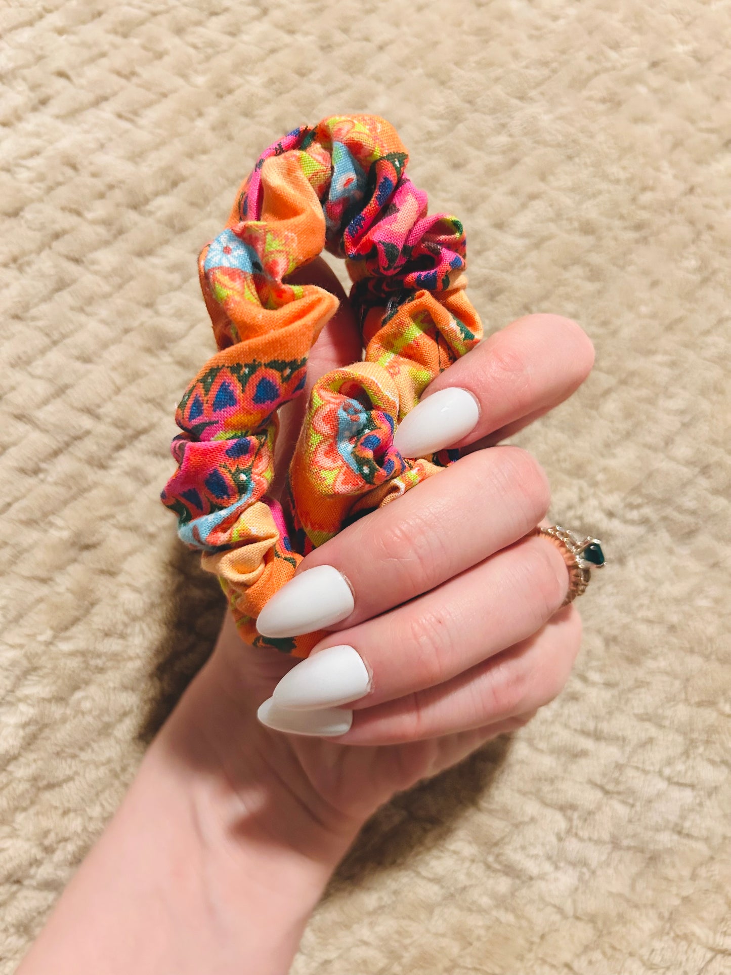 paisely orange scrap scrunchie  |  retro orange hair scrunchie