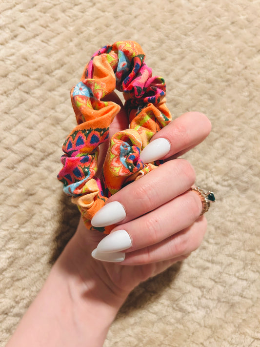 paisely orange scrap scrunchie  |  retro orange hair scrunchie