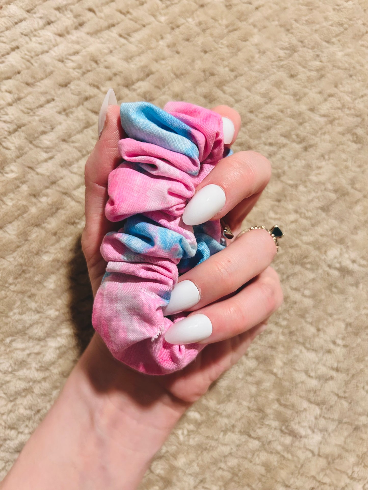 cotton candy scrap scrunchie  |  pink and blue cloud hair scrunchie