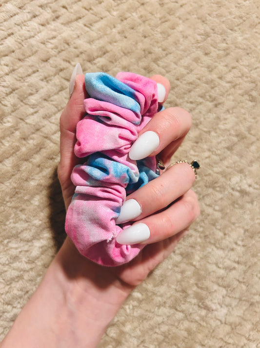 cotton candy scrap scrunchie  |  pink and blue cloud hair scrunchie