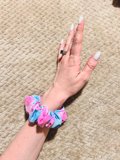 cotton candy scrap scrunchie  |  pink and blue cloud hair scrunchie