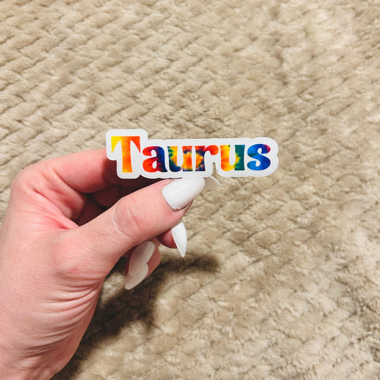 groovy tie-dye taurus zodiac sticker  |  clear border rainbow astrological sign sticker