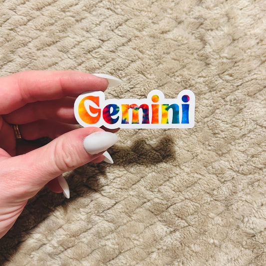 groovy tie-dye gemini zodiac sticker  |  clear border rainbow astrological sign sticker