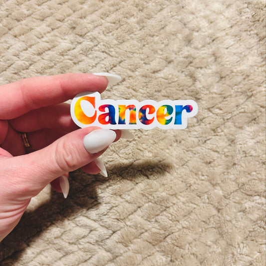 groovy tie-dye cancer zodiac sticker  |  clear border rainbow astrological sign sticker
