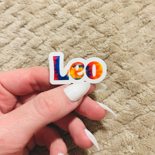 groovy tie-dye leo zodiac sticker  |  clear border rainbow astrological sign sticker